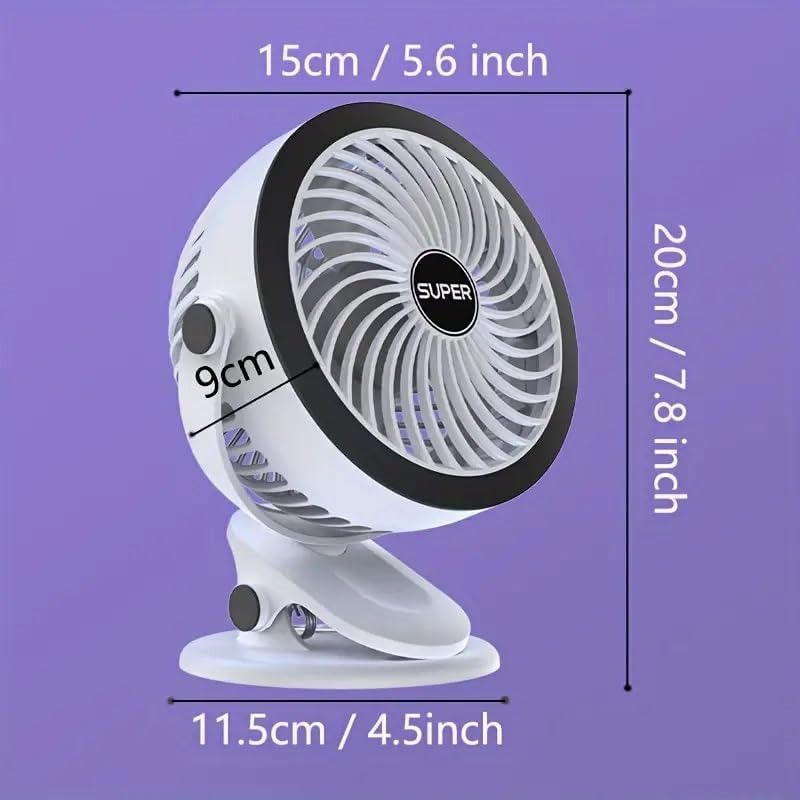 Image of Portable Rechargeable USB Clip Fan with Strong Airflow & Quiet Operation | Mini Desk Fan for Home, Office, Travel & Outdoor Use | Adjustable Personal Cooling Fan | White & Black