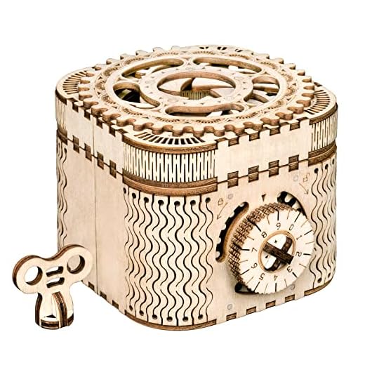 ROBOTIME 3D Wooden Treasure Box Puzzle Unique Model Kits to Build Mechanical Engineering Kits Great Birthday for Adults and Children Age 14+