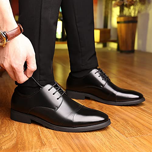 Single Season Formal Shoes Dress Oxford for Men Lace Up Height Increasing Elevator 2.3inch Round Cap Toe Leather Block Heel Anti-Slip Rubber Sole Low Top Prom Very Popular Among Young PEO4