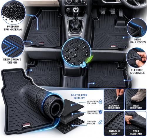 Image of Custom Fit TPE Car Floor Mats Compatible with Tata Tiago 2017 Onwards | Heavy Duty Floor Liners | Waterproof Anti-Slip All Weather Car Foot Mats | TPE Material | Full Set Front & Rear | Black
