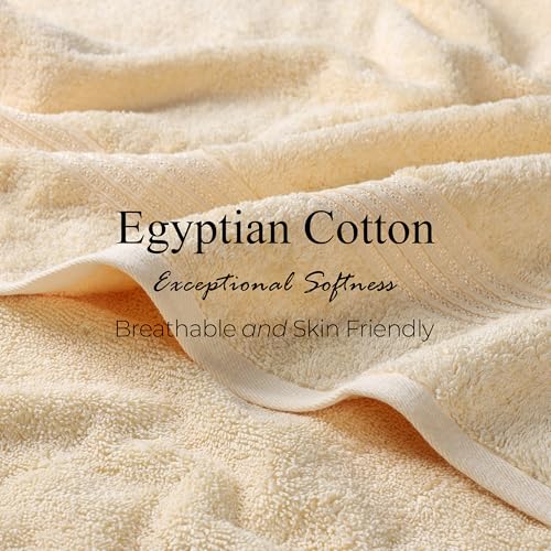Superior Egyptian Cotton 6-Piece Towel Set, Bathroom Essentials, Towels For Bathroom, Apartment, Airbnb, Guest Bath, Face, Hand, Bath Towels, Washcloths, Absorbent, Fast Drying, Canary image 8