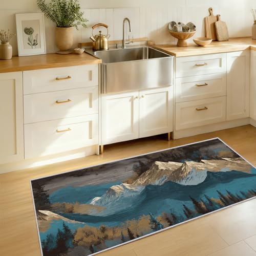 Nexevate Mountain 2x10 Runner Rug, Modern Abstract Nature Runners for Hallways, Kitchen, Bedroom, Entryway, Mountain Home Decor Floor Carpet, Non Slip Washable Low Pile, 2 x 10 ft TZ190