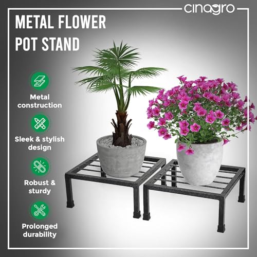Image of CINAGRO Anti Rust Square Metal Plant Stand (Black, Pack of 1) - 9.84 inches, Strong Durable Plant Stands for Outdoor Balcony, Indoor Living Room, Gamla Planters for Home Decor