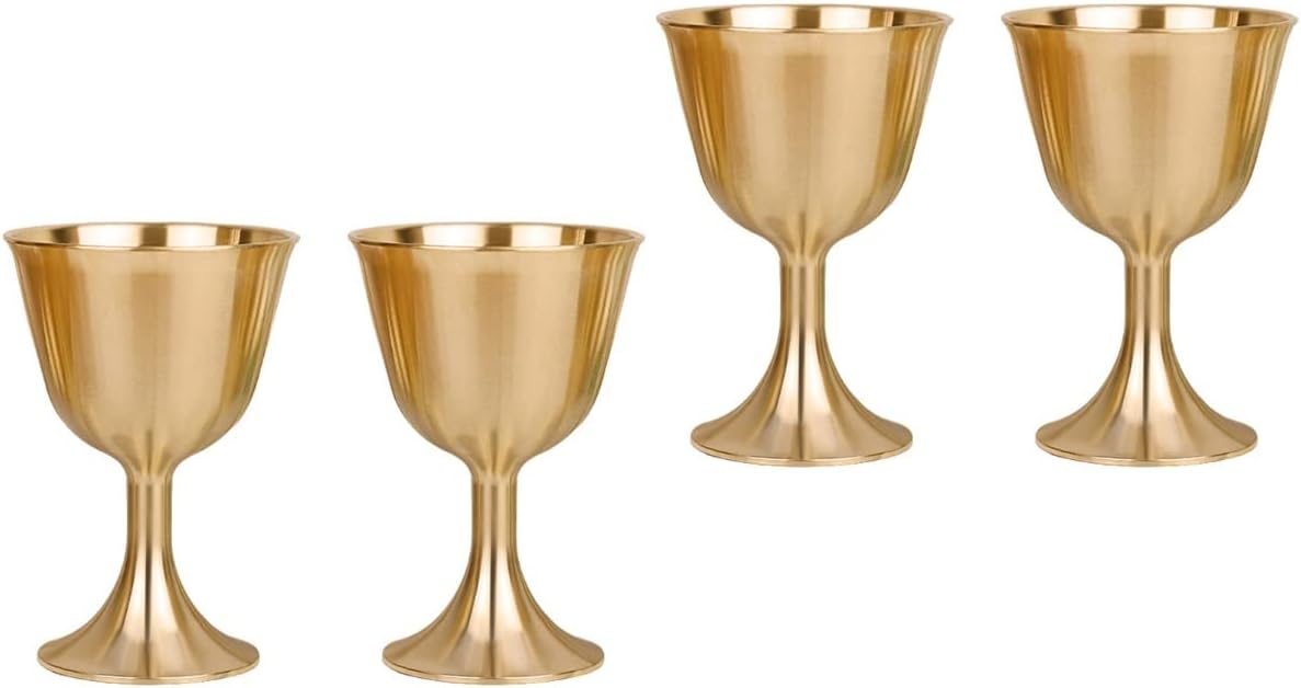 Veemoon 4 Pcs Brass Chalice Cup Wine Goblet Offering Cup Gothic Goblet Medieval Decor Glasses