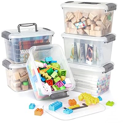 Citylife 6 Packs 6 QT Storage Bins with Lids Clear Plastic Bins with Grey Handle Stackable Storage Containers for Organizing