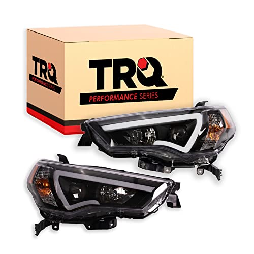 Image of TRQ Performance Driver and Passenger Side Headlight Assembly Set Black Housing Compatible with 14-20 Toyota 4Runner