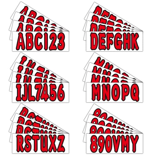 Image of 4 Sets 3 inch Marine Alpha-Numeric Registration Numbers and Letters Sticker Decal Kits for Boats & Personal Watercraft Red (Pack of 3)
