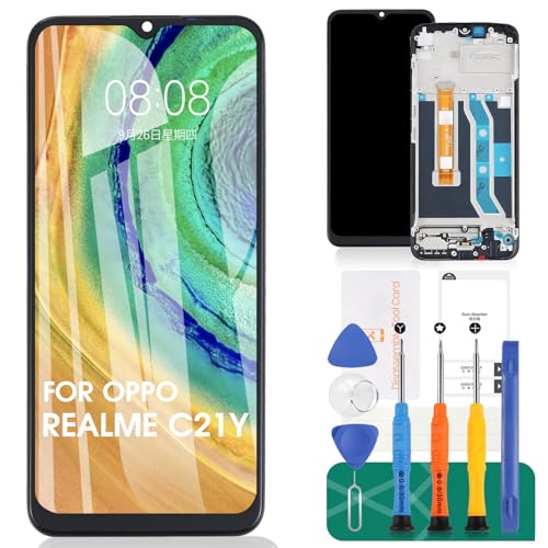 Para OPPO Realme C21Y pantalla LCD para Realme C25Y reemplazo de pantalla para Realme C21Y/C25Y pantalla táctil digitalizador kits de reparación (negro, con marco)