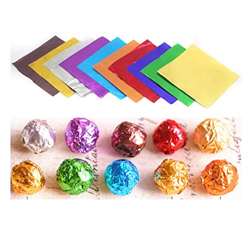200 Pcs 10 Colors Candy Packaging Decoration Chocolate Candy Wrappers Aluminium Foil Paper Wrapping Papers Square Sweets Lolly Paper Food Candy Tin Foil Wrappers (3.94x3.94 inches)
