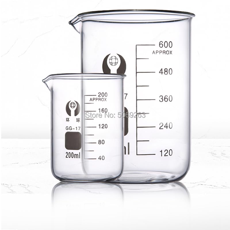 1 Juego de Vasos de precipitados de Vidrio de borosilicato de Laboratorio de Todos los tamaños, Forma química, Vidrio de borosilicato 3.3 con graduación(Set 4)