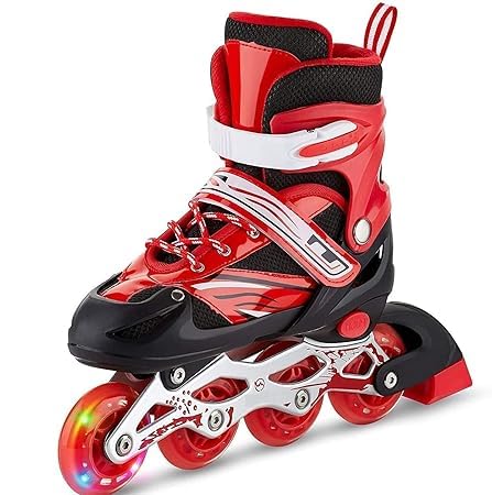 SR Brothers 4 Wheel Inline Skates Skating Shoes for Boys and Girls Age 10 to 20 Years Liner Roller Skates for Kids Shoes Roller Blades PU Strong Wheels Aluminium with LED Flash Light on Wheels (Red) (B0D66HB9T9) Amazon Price History, Amazon Price Tracker