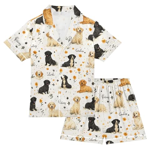 Labrador Dog Floral Pajamas Set Summer Button Down Sleepwear Pjs Sets Comfy Loungewear