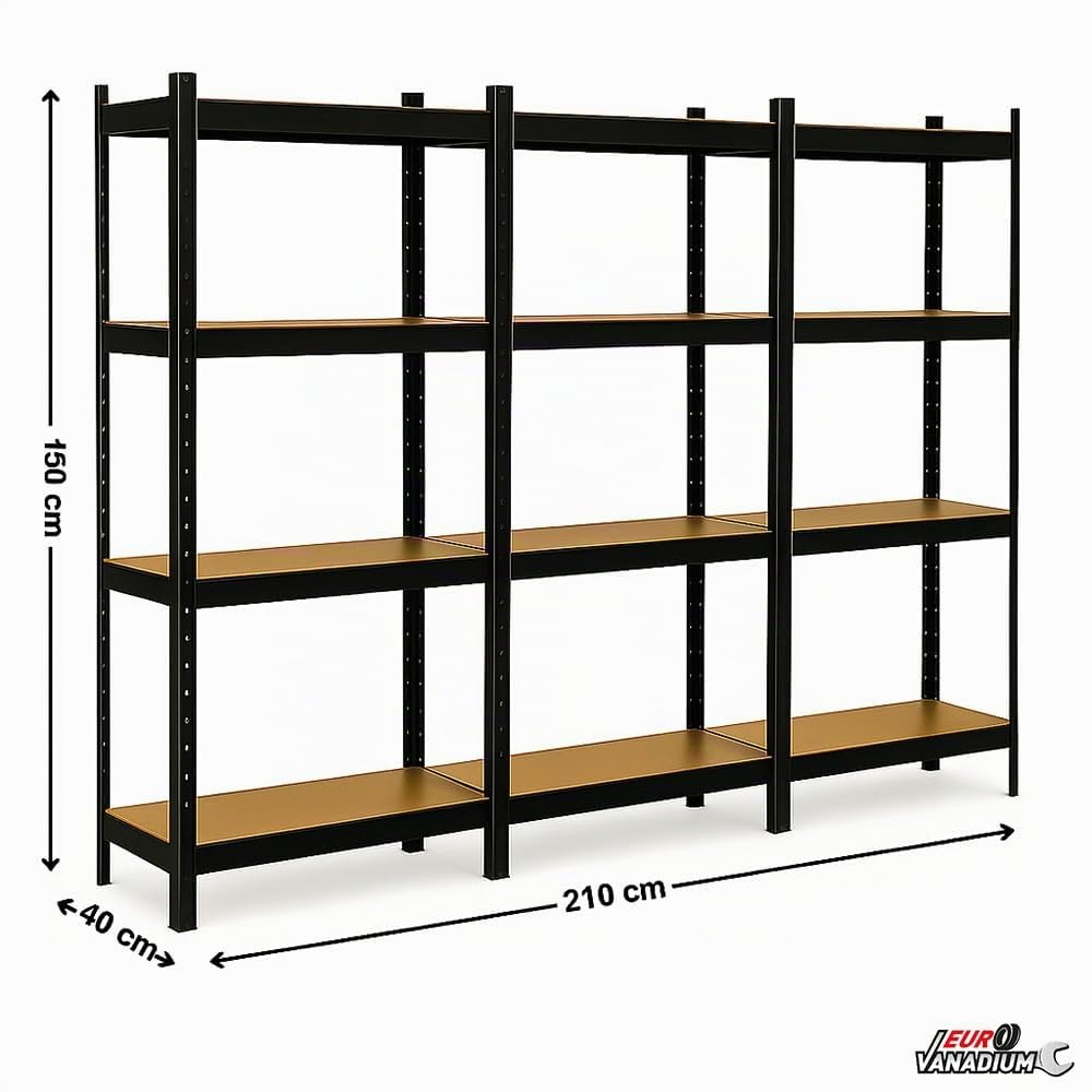 Triple Estanterías de almacenamiento Cargas Pesadas - 210 x 150 cm - 960 kg - Estanterías de garaje modulables, 4 Niveles, 12 Estantes