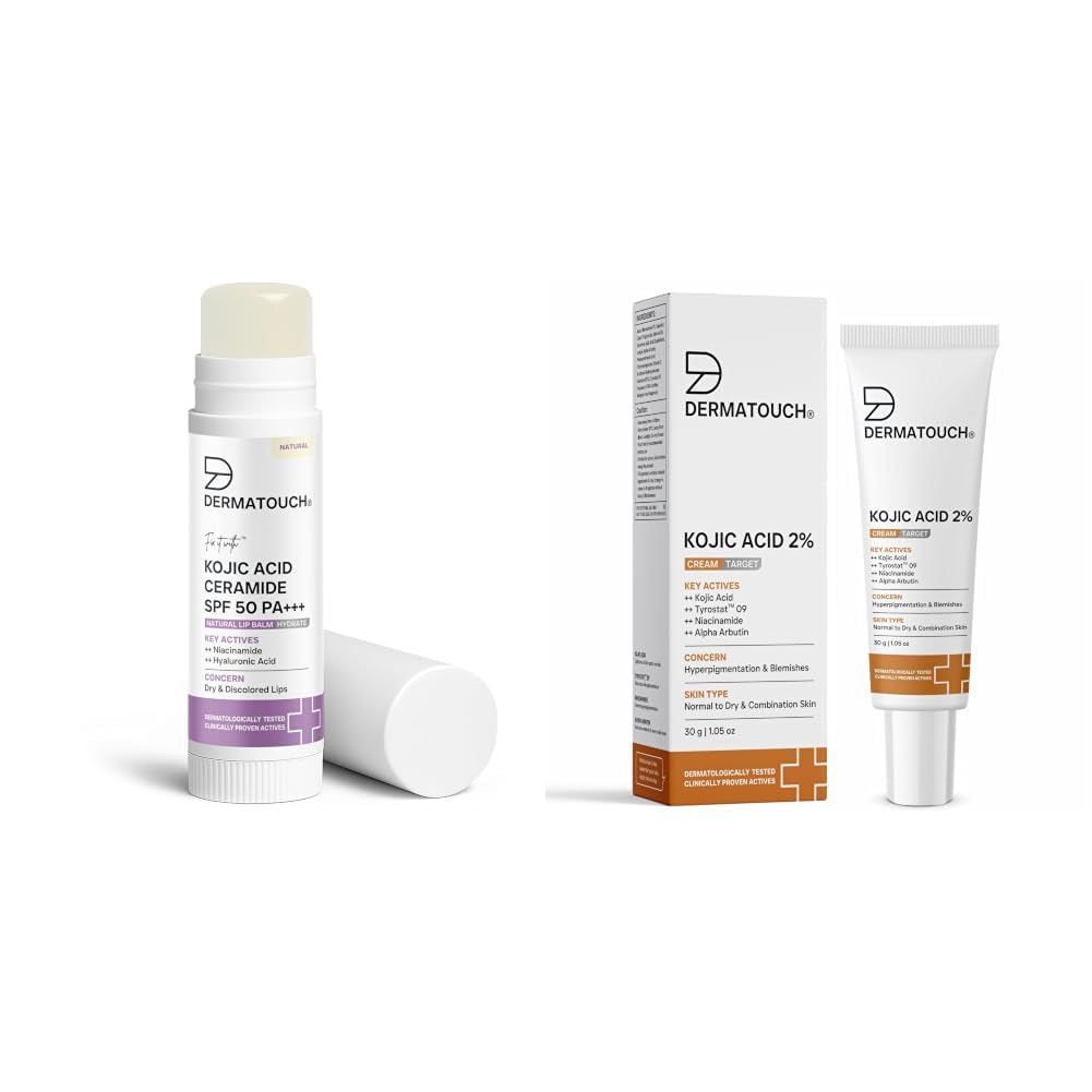 DERMATOUCH Kojic Acid Ceramide SPF 50 PA+++ Natural Lip Balm - 5g & Kojic Acid 2% Brightening Cream with Niacinamide & Tyrostat 30g-image-43
