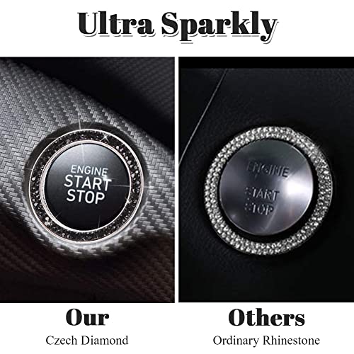 Image of ToBeQueen Bling Push Start Button Cover Ring, Interior Crystal Diamond Rhinestone Engine Start Stop Ring Emblem Decoration Sticker, Black Bling Car Accessories for Women, Black
