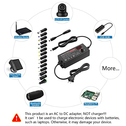 Shnitpwr 3V ~ 24V 3A 72W Power Supply Adjustable Dc 3V 5V 6V 9V 12V 15V 16V 18V 19V 20V 24V Variable Universal Ac/Dc Adapter 100V-240V Ac To Dc Converter With 14 Tips 5.5X2.5Mm 4.0X1.7Mm 3.5X1.35Mm #TOP4