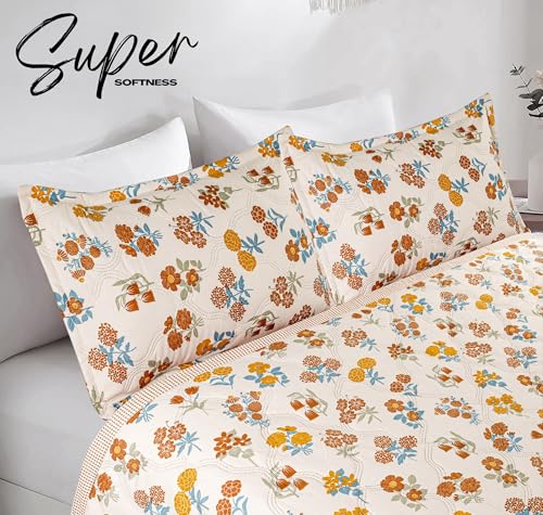 Image of Amazon Brand - Umi 100% Cotton Quilted /Ultrasonic 280 Tc Printed King Size Soft Bed Cover /Bedsheet /Bedspread Comforter with 2 Pillow Shams /Cover, (Luxurious, 90 x100 inches, Beige & Yellow & Maroon)
