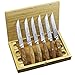 Wakoli - Exklusive 6er Damast Steakmesser, Klingen 12.50 cm Länge - sehr hochwertiges, extra scharfes Profi Steakmesser-Set mit Damastklingen und Olivenholzgriffen