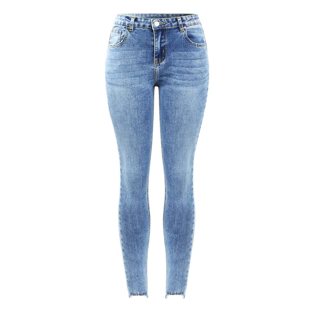 Damen Basic Stretch Pocket Denim Leggings Frühling Herbst Klassische Slim Fit Hose, blau, XXL