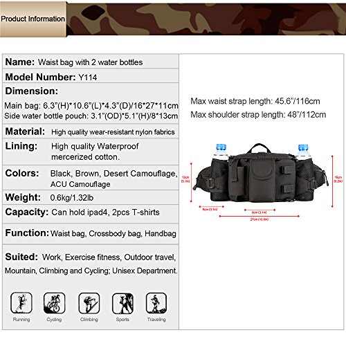 Huntvp Tactical Waist Pack Bag With Water Bottle Pocket Holder Military Fanny Packs Waterproof Hip Belt Bag Pouch For Hunting Camping Trekking #TOP1