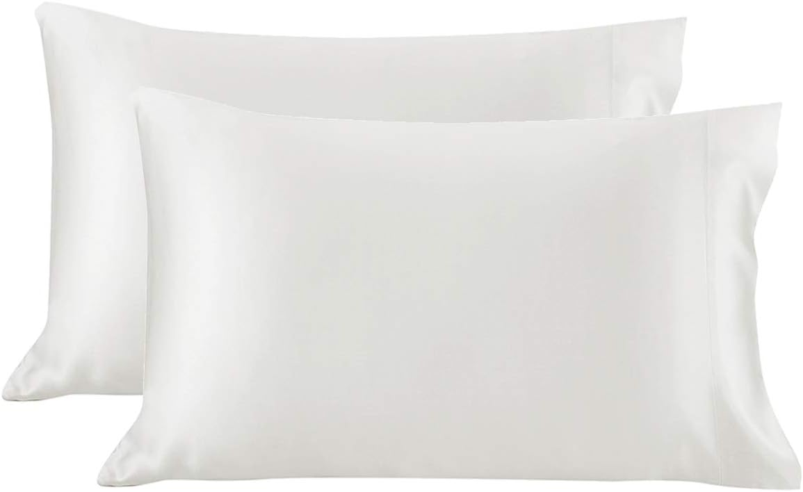 Milano Home Two-Pack Silk Satin Pillowcases Set for Hair & Skin Cool and Easy to WASH Standard Size 28x18 with Envelope Closure (White)