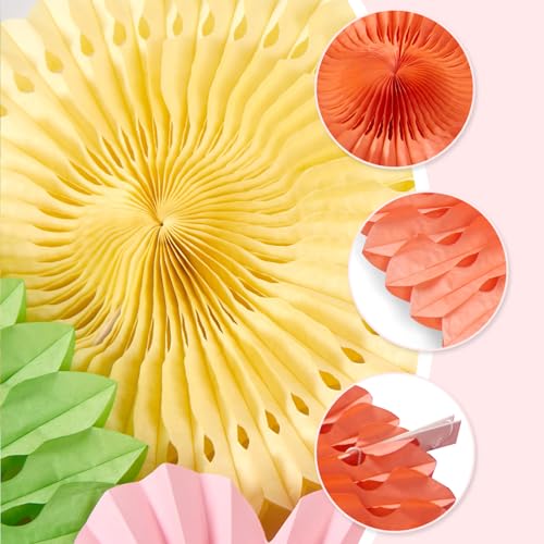 Image of SUNBEAUTY Paper Flowers Pink and Green Party Decorations Hanging Fans Spring Summer Decor for Wall Wedding Backdrop Bridal Shower Birthday - 9Pcs