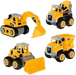 Conjunto de Carrinhos Tratores Caminhoes Construcao Resgate Montar Educativos Friccao Roda Livre (Kit Construcao de Montar 4 Tratores)