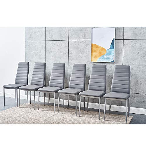 Panana Set of 6 Modern Dining Chairs Kitchen Chair Leather with Solid Metal Legs (6Chair, Grey)