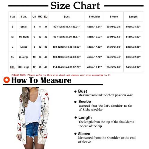 Casual Christmas Cardigan For Women Open Front Long Sleeve Cardigans With Pocket Santa Claus Snowman Graphic Kimono Tops White #TOP1