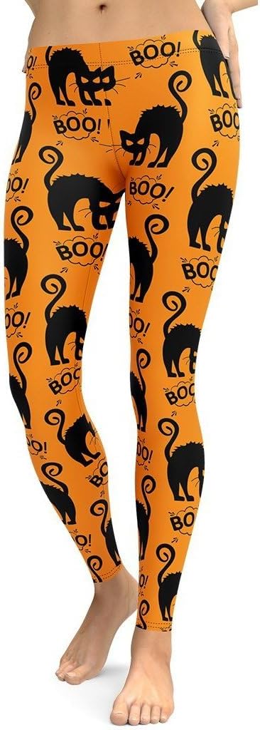 FIERCEPULSE Black Kitty Halloween Leggings for Women – Cute Cat Print Yoga Pants – High Stretch, Squat Proof Leggings
