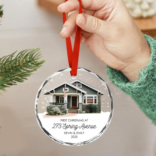Miniatura 6 de Adorno de vidrio personalizado para nueva dirección de hogar, primer adorno de Navidad en casa nueva con foto y nombres de familia, regalo