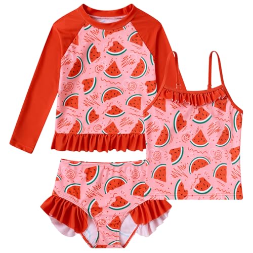 Image of BFUSTYLE Girls Swimsuit 3 Pieces Rash Guard Kids Long Sleeves Bathing Suit 3-8 Years Sun Proction Swimwear Tankini
