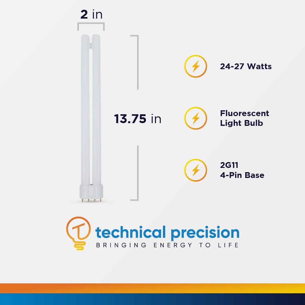 24W CFL Bulb Replacement for Eiko Dt24/41/rs by Technical Precision - T5 Twin Tube Compact Fluorescent Bulb - 2G11 4 Pin Base - 4100K Cool White - 13.75 Inches Overall Length - 1 Pack