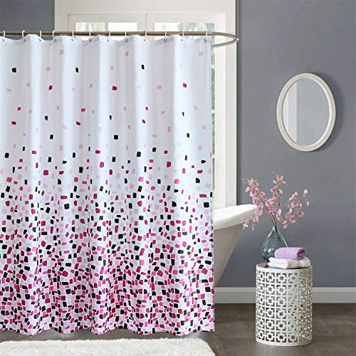Trimming Shop Mosaic Black Shower Curtain, Polyester Fabric Bathroom Curtain, Waterproof & Mould Resistant, With 12 Hooks