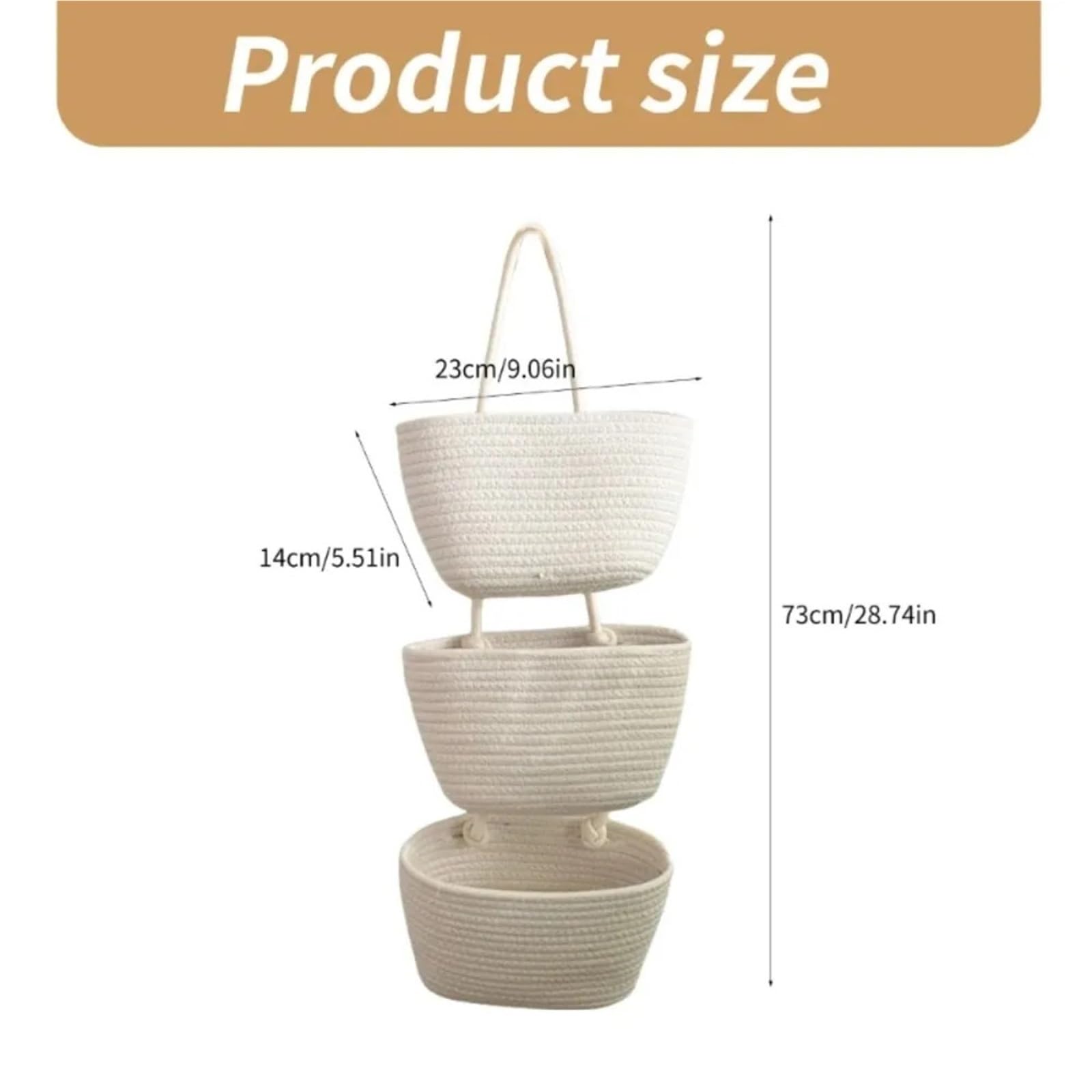 Cesta de almacenamiento for colgar en la pared 3 capas, bolsa multiusos for puerta sin perforaciones, bolsas colgantes tejidas a mano Para Hogar(Khaki)