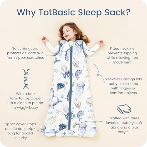 Image of 1.0 TOG Sleep Sack 6-12-15 Months, Ultra Soft Sleeping Bag, Premium Baby Wearable Blanket with 2-way Safe Zipper All Season Sleep Sack, 1 Pack(Ocean Animals)