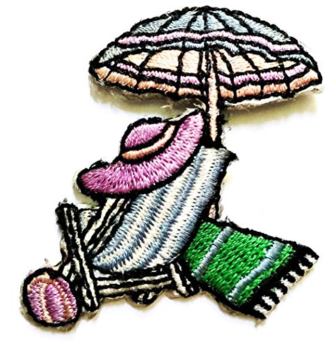 Coconut Palm Tree Umbrella Sunblock Chair Beach Scene Patch Tropical Vacation Ocean Iron Sew On Embroidered Applique for Clothes Backpacks T-Shirt Jeans Skirt Vests Scarf Hat Bag Patch