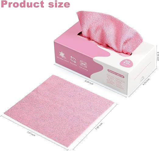 NEERAK Home Essentials Reusable Microfiber Cleaning and Drying Wipes, 180GSM, 8 by 8 Inches, Pack of 20 (Pink, 1 Box) (Pink) 2