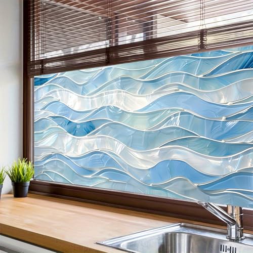 HOMETITUTE Blue Wave Glass Window Film 39.3x17.7 Inch Decorative Static Cling Window Covering Privacy Mosaic Design Bathroom Door Sunlight Filter Reusable Film for Kitchen Office Entryway - Cosy Home Interiors HOMETITUTE Blue Wave Glass Window Film 39.3x17.7 Inch Decorative Static Cling Window Covering Privacy Mosaic Design Bathroom Door Sunlight Filter Reusable Film for Kitchen Office Entryway - Image 5