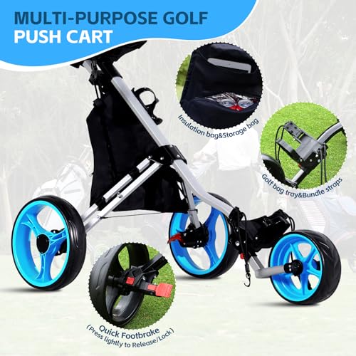 Image of Lakehood Golf Push Cart - 3 Wheel Golf Cart for Easy Transport & Storage, Height-Adjustable Handle for All Ages, Push Golf cart - Perfect for Golf Courses & Practice Sessions