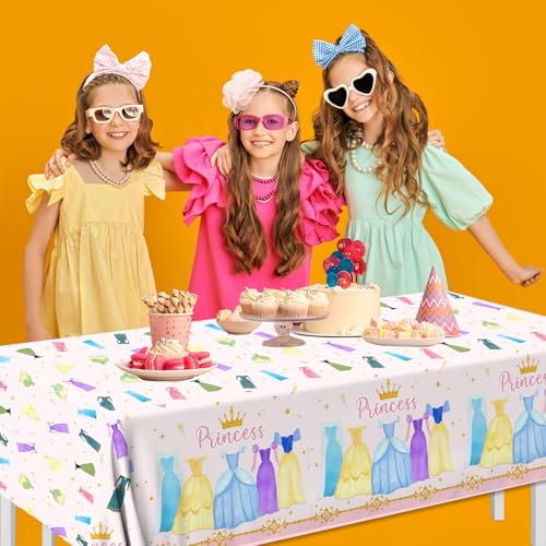 Image of Princess Birthday Party Decorations,3pcs Plastic Princess Table Cloth Waterproof Princess Party Decorations Princess Table Cover for Girl Birthday Princess Decorations