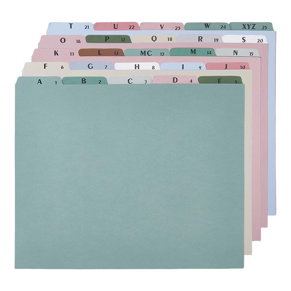 FINGERINSPIRE 25PCS Alphabet File Dividers 299x25mm A-Z File Cabinet Paper Dividers Colorful Divider Tab File Guides for Office Document Organization and Filing System Management