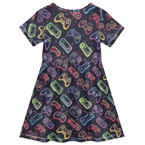 Gaming Console Pattern Girls Short Sleeve Dress Casual A Line Twirly Skater Dresses2