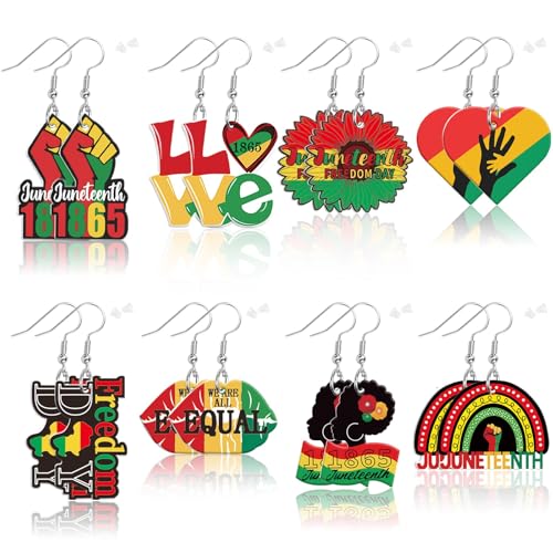 AUGSUN Juneteenth Freedom Day Earrings 8 Pairs Women African Dangle Earring