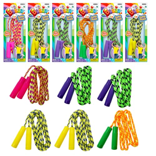 JA-RU 7ft Adjustable Jump Rope for Kids (6-Pack) – Nylon Braided 1995-6s
