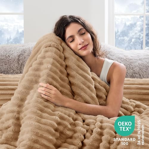 Image of Sasttie Full Comforter Set 3 Pieces - Super Soft Fleece Comforters Full Size, 1 Luxury Warm Fuzzy Marshmallow Comforter with 2 Pillow Cases, Faux Fur Down Alternative Bedding Set, Brown