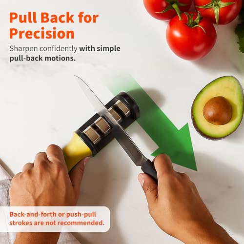 Image of IMUSA Kitchen Knife Sharpener, Manual, Coarse to Fine, Non-Slip Base | Tungsten steel blades with ceramic rods, ergonomic grip, ambidextrous, not for serrated knives or scissors