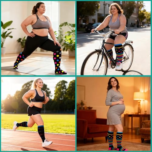 Image of 3 Pairs Plus Size Compression Socks: Wide calf Compression Stockings for Men Women - Extra Large 20-30 mmHg Compression Hose Support for Travel Nurses Running Pregnancy