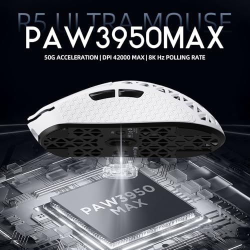 Image of R5Ultra 8K Carbon Fiber Wireless Gaming Mouse with 42,000 DPI -PAW3950 MAX Sensor -Nordic52840 -39g Ultra-Lightweight -Wired /BT /2.4GHz Wireless Programmable Mice Griptape for PC /Mac(White)