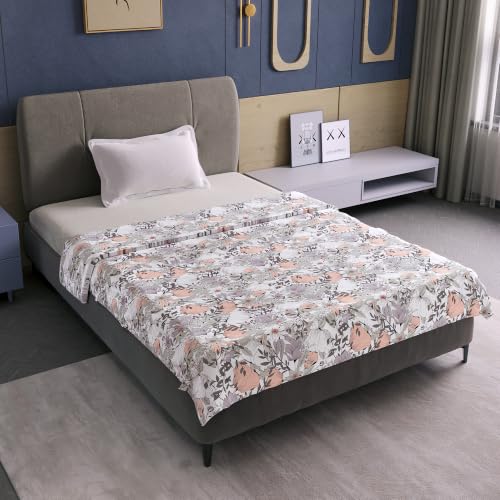 Image of Divine Casa 100% Cotton Reversible Single Bed Dohar | Lightweight AC Blanket | Soft & Breathable Quilt | 210 x 140 CM, Floristry Slate & Coral